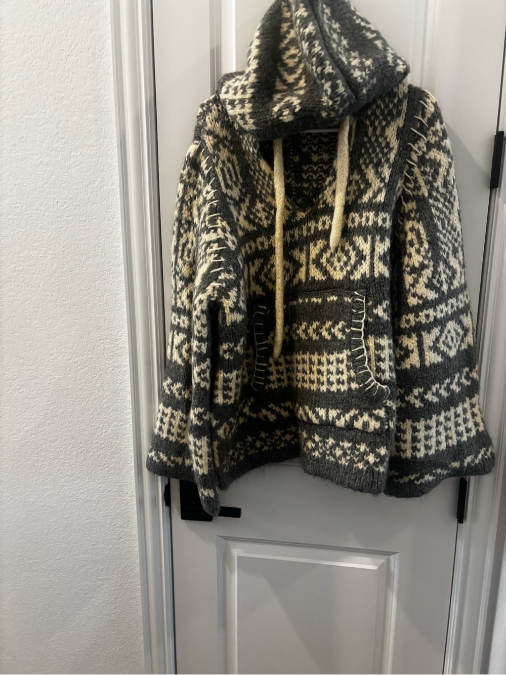 Zara cozy Hooded Fair Isle Sweater Jacket - Gray & Cream